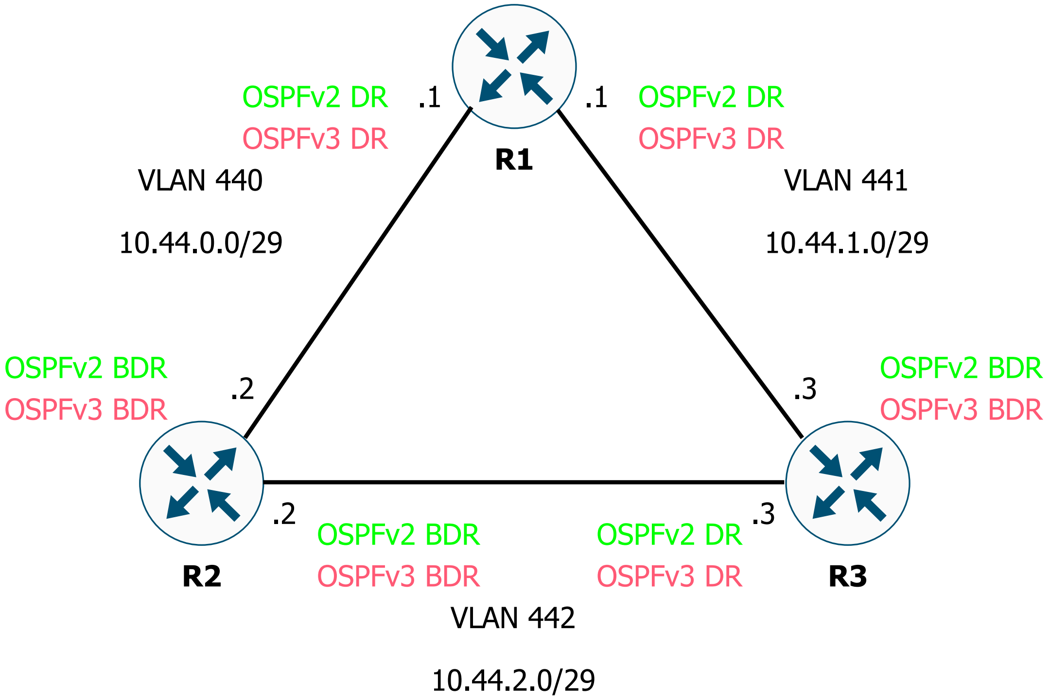 Topologie logique OSPF et rôle des interfaces de routeurs