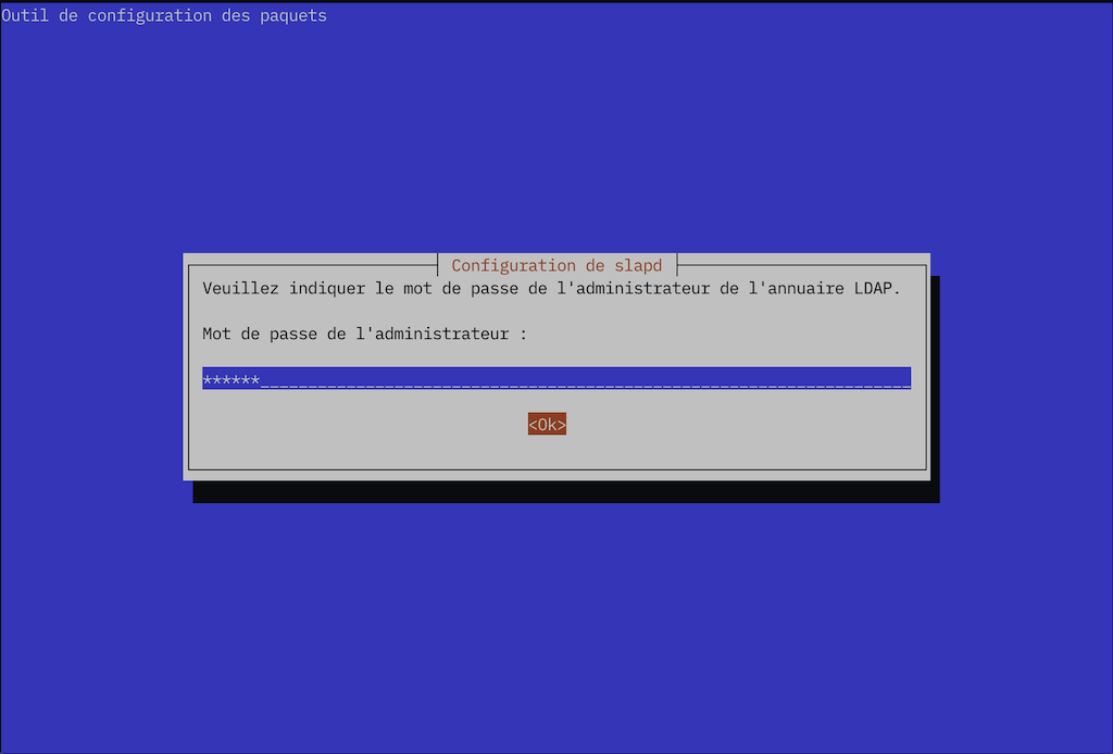 Copie d'écran dpkg-reconfigure slapd